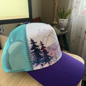 Purple and Teal Trucker Hat with Mountain Design
